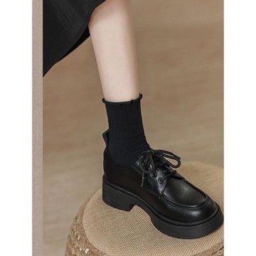 黑色系帶英倫風真皮樂福鞋女款2025新款春秋百搭配裙子單鞋小皮鞋