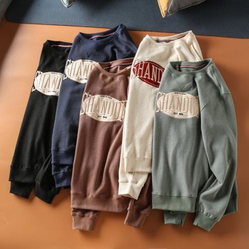 秋季新品 立體字母刺繡 男士珠地棉運動休閑百搭圓領套頭衛衣打底