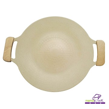 【mama cook】冒險家系列-米雪白不沾月亮烤盤/附防燙木柄/30cm/IH電磁爐適用