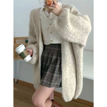 高級感毛衣外套女中長款慵懶風寬松軟糯溫柔風秋季燈籠袖針織開衫