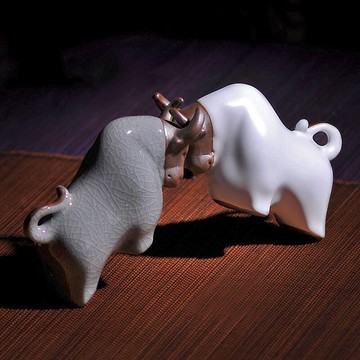 陶瓷茶寵汝窯牛開片可養茶道零配茶桌擺件茶玩十二生肖牛年裝飾品