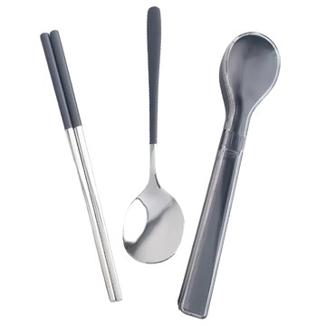 AXIS 艾克思 304不鏽鋼環保餐具組湯匙+筷子  灰色 + 銀色  湯匙 + 筷子 + 餐具盒  1組