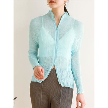 時尚超薄褶皺短外套防曬衫女春夏款百搭修身小眾設計開衫空調衫