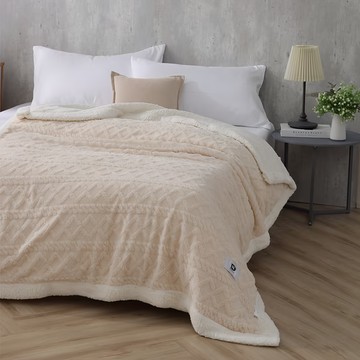 Ishur 伊舒爾 韓版塔芙絨 x 羊羔絨暖暖毯  200 x 150cm  奶油杏  1條