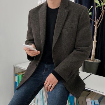 MRCYC冬季帥氣毛呢小西裝男士修身韓系潮流西服加厚休閑單西外套