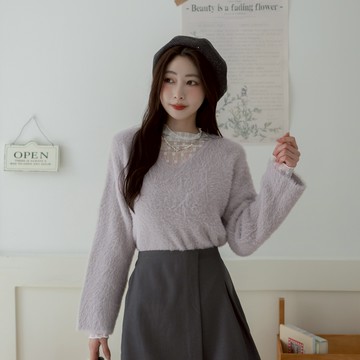 溫柔爆擊V領寬鬆水貂毛針織毛衣 RC182A02【現貨】