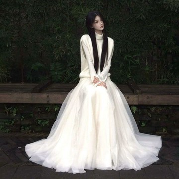 7359 人標記收藏📜白色網紗半身裙女夏季設計感高腰a字中長款大擺裙韓系仙女蓬蓬裙2IJ3