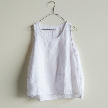 微澎感拼接背心  水洗亞麻 白