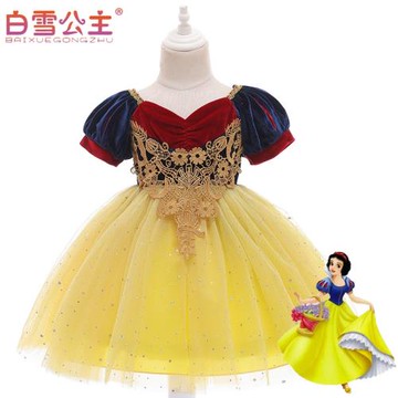 夏新款嬰幼兒白雪公主蓬蓬連衣裙女童生日派對禮服圓鎖花童蛋糕裙