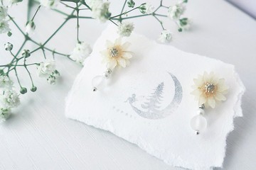 午夜的森林。磨砂半透小雛菊耳釘。柑色