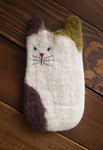 羊毛氈 貓咪 白 手機袋 手機套 小