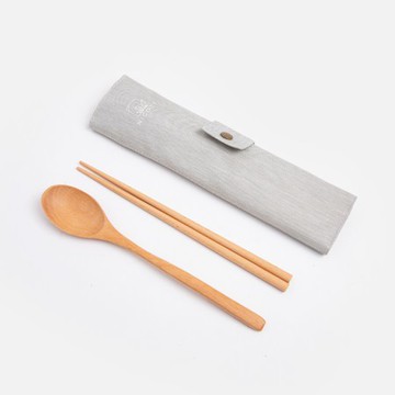 NICOTT原木隨身餐具組 淺灰