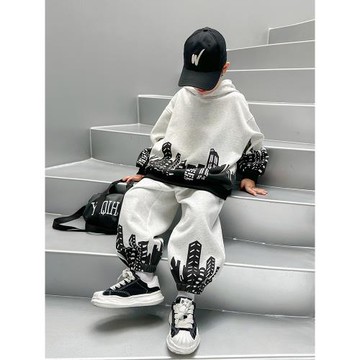 男童春秋潮酷運動連帽衛衣套裝2025新款中大兒童男孩秋裝帥氣衣服