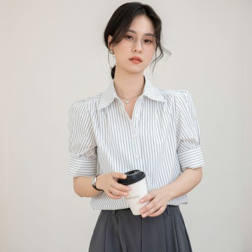 白色條紋襯衫女新款薄款寬鬆職業工作通勒短袖上衣