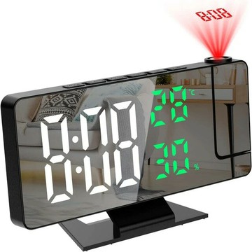 【日本代購】180° 臂投影數位鬧鐘溫度濕度夜間模式貪睡 12/24H USB 插入式投影機桌子 LED 時鐘