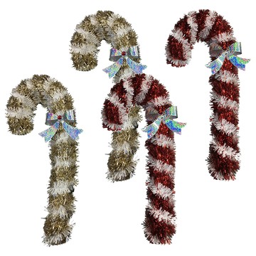 金蔥聖誕拐杖吊飾  17寸  白色 + 金色 + 紅色  4個