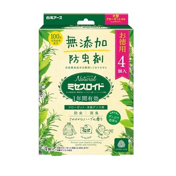 白元 NATURAL ROID無添加劑壁櫥和衣櫃驅蟲劑，有效期為一年，4 包