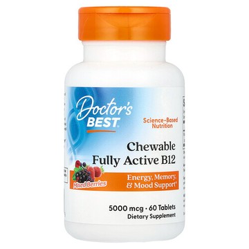Doctor's Best, 全活性 B12 咀嚼片，什錦漿果味，5,000 微克，60 片