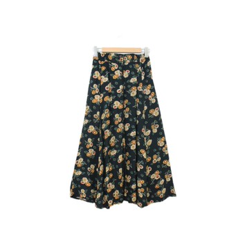 Back to Green-復古長裙 黑底太陽花 傘狀裙M-13//vintage skirt