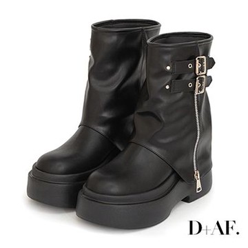 D+AF 暗黑硬派Plus級加厚鬆糕底褲管短靴 黑