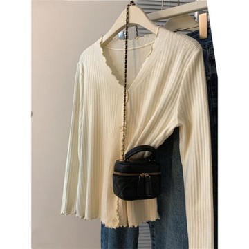 胖妹妹春秋季2025年新款大碼寬松長袖木耳邊針織打底衫女開衫上衣