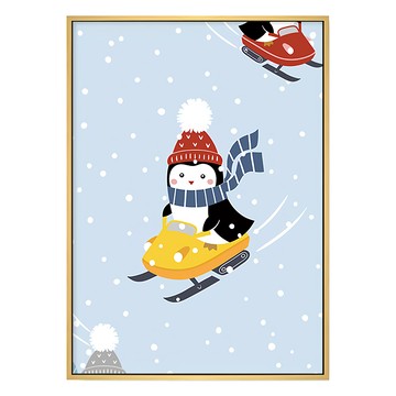 Skier king-penguin滑雪企鵝裝飾畫  50 x 70cm  木色