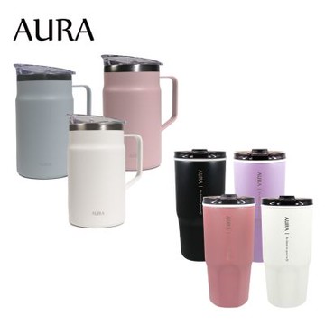 【AURA 艾樂】不鏽鋼把手保溫杯600ml+真陶瓷激凍杯800ml