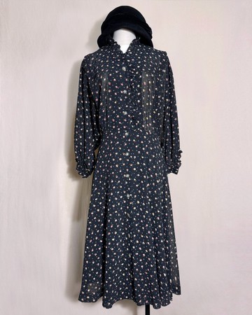 荷葉邊花朵連袖古著洋裝/ 國外帶回 VINTAGE