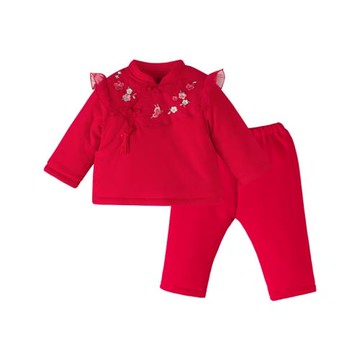 寶然女寶寶漢服棉衣棉服套裝中國風周歲禮服滿月服嬰兒唐裝拜年服