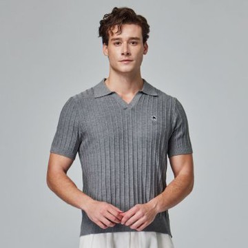 moz瑞典 駝鹿 親膚 POLO領 針織短T-炭灰(亞洲版)男款