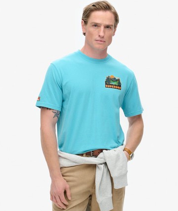 Superdry Men's Men's Travel Postcard Chest Print T-shirt Blue / Maui Blue - Size: XL