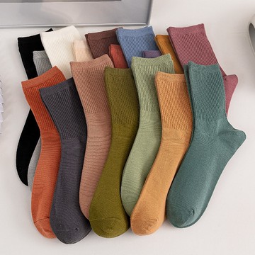 襪子 女士棉款運動中筒襪 學院風素色白色 黑色長襪