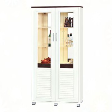 文創集-南亞塑鋼     宮本  南亞塑鋼3尺雙開玻璃門百葉高展示櫃/收納櫃(內置LED透射燈)-89.6x40.8x180.9cm免組