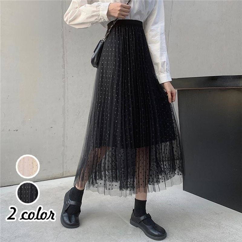スカート ロング丈 春夏 スカート シースルー スカート ドット  