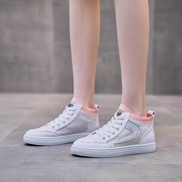 ins網面透氣高幫小白鞋女夏季新款時尚網鞋舒適平底板鞋