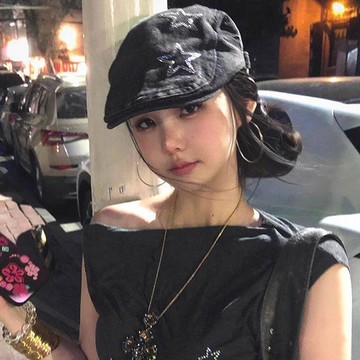 限時最後機會⌛美式黑色星星牛仔前進帽女夏季潮酷y2k辣妹貝雷帽大頭圍畫家帽子PYIG