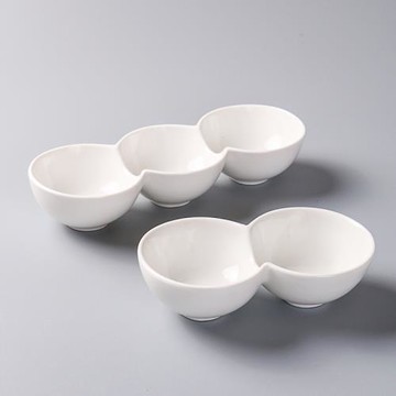 酒店純白陶瓷調料三連二連碗小吃小菜碟醬料碟醋碟味碟三格碟辣椒