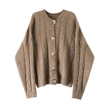 慵懶風復古港味麻花毛衣開衫女2025年新款秋冬寬松外穿針織衫外套