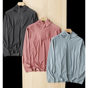 長鳳洲戶外 抗菌速干料秋季時尚純色運動高領連帽打底衫長袖T恤男