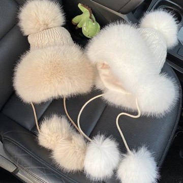 寶寶帽子男童女童冬季加絨護耳朵嬰幼兒童皮草圓頂毛線帽保暖親子