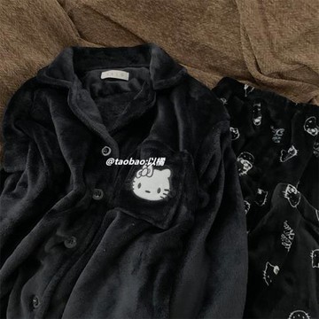 日系珊瑚絨睡衣女秋冬季加厚小貓寬松保暖卡通可愛學生家居服冬天