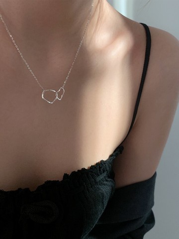 925純銀雙環吊墜項鏈女夏百搭鎖骨鏈簡約小眾設計感年