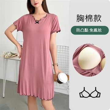 【韓國K.W.】韓國空運聖潔純真莫代爾洋裝(居家服/家居服/睡衣/睡裙/涼感睡衣)胸墊