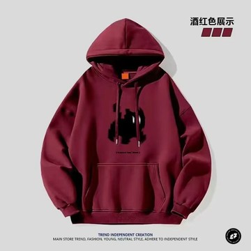 酒紅色復古黑貓印花連帽衛衣男女韓版ins潮寬鬆秋冬季加絨外套12美式籃球衛衣男連帽衛衣大尺碼衛衣外套男衛衣男