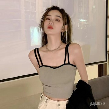 吊帶小背心 外穿吊帶背心 吊帶 無袖上衣 打底衫 上衣女 雙肩帶吊帶打底背心抹胸帶胸墊百搭打底衫街頭風可外穿辣妹上衣