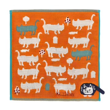 Kusuguru Japan 日本眼鏡貓Matilda-san系列剪影款絨毛刺繡提花手帕  橘色