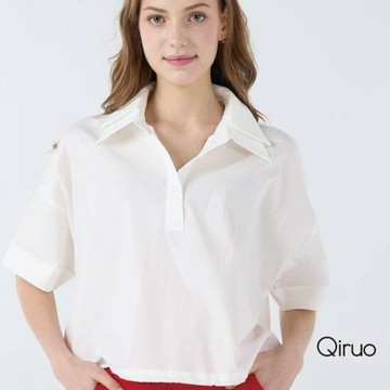 【Qiruo 奇若】上等棉質白色造型襯衫小傘狀有領五分袖上衣7059A