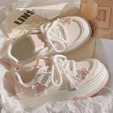 新款粉色春季百搭女鞋厚底闆鞋小白鞋鞋子休閒小衆運動2025星星女