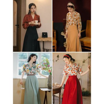 復古港風穿搭一整套裝70港味襯衫裙子高級感女裝80年代懷舊服裝90