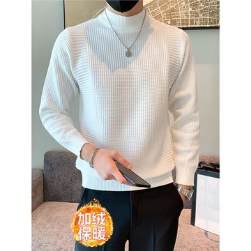 半高領加絨毛衣男士秋冬韓版修身內搭針織衫高級感百搭加厚毛線衣